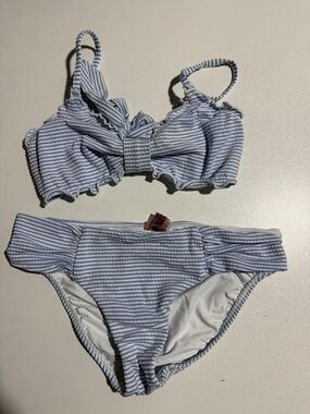 PQ Blue & White Striped Ruffle Bikini Set